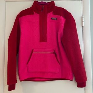 Vineyard Vines Red and Pink Fleece Pullover, L